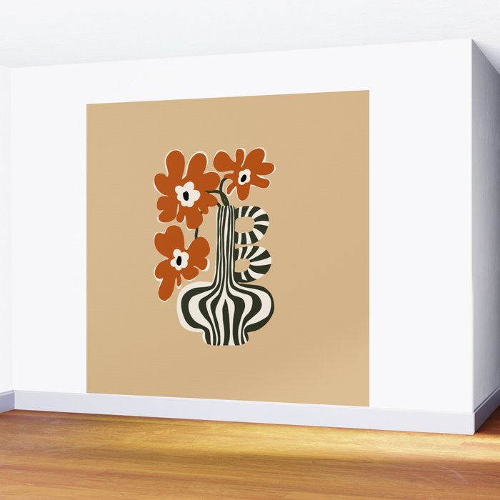 Retro flowerpot with stripe  Wall Mural Gallery Image 2