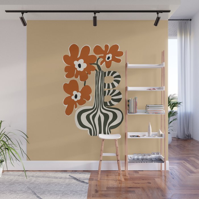 Retro flowerpot with stripe  Wall Mural Gallery Image 1