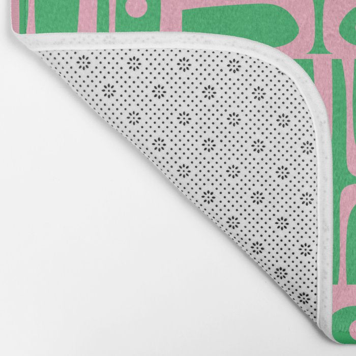 Mid Century Modern Piquet Abstract Multi Geo Pattern in Spring Green and Pink Bath Mat Gallery Image 2