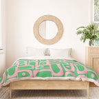 Mid Century Modern Piquet Abstract Multi Geo Pattern in Spring Green and Pink Duvet Cover Gallery Image 3