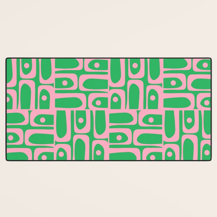 Mid Century Modern Piquet Abstract Multi Geo Pattern in Spring Green and Pink Desk Mat Gallery Image 3