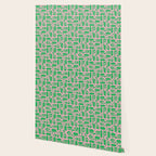 Mid Century Modern Piquet Abstract Multi Geo Pattern in Spring Green and Pink Wallpaper Gallery Image 2
