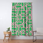 Mid Century Modern Piquet Abstract Multi Geo Pattern in Spring Green and Pink Window Curtain Gallery Image 5