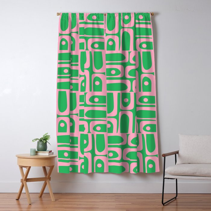 Mid Century Modern Piquet Abstract Multi Geo Pattern in Spring Green and Pink Window Curtain Gallery Image 5