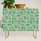 Mid Century Modern Piquet Abstract Multi Geo Pattern in Spring Green and Pink Credenza Gallery Image 1