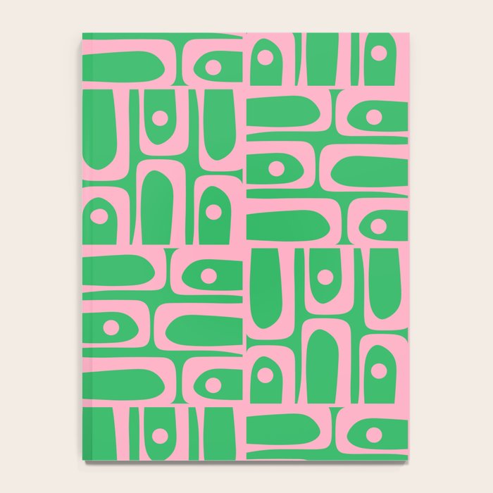 Mid Century Modern Piquet Abstract Multi Geo Pattern in Spring Green and Pink Notebook Gallery Image 4
