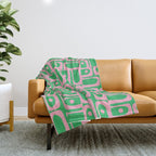 Mid Century Modern Piquet Abstract Multi Geo Pattern in Spring Green and Pink Throw Blanket Gallery Image 1