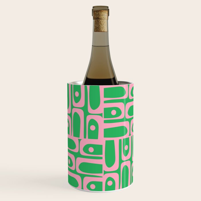Mid Century Modern Piquet Abstract Multi Geo Pattern in Spring Green and Pink Wine Chiller Gallery Image 3