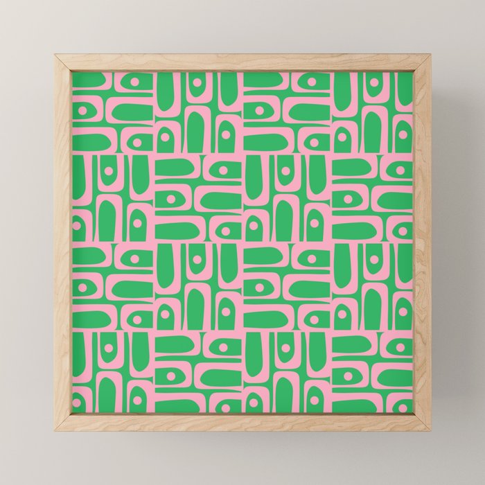 Mid Century Modern Piquet Abstract Multi Geo Pattern in Spring Green and Pink Mini Art Print Gallery Image 1