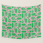Mid Century Modern Piquet Abstract Multi Geo Pattern in Spring Green and Pink Wall Tapestry Gallery Image 4
