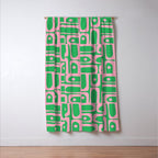 Mid Century Modern Piquet Abstract Multi Geo Pattern in Spring Green and Pink Window Curtain Gallery Image 3