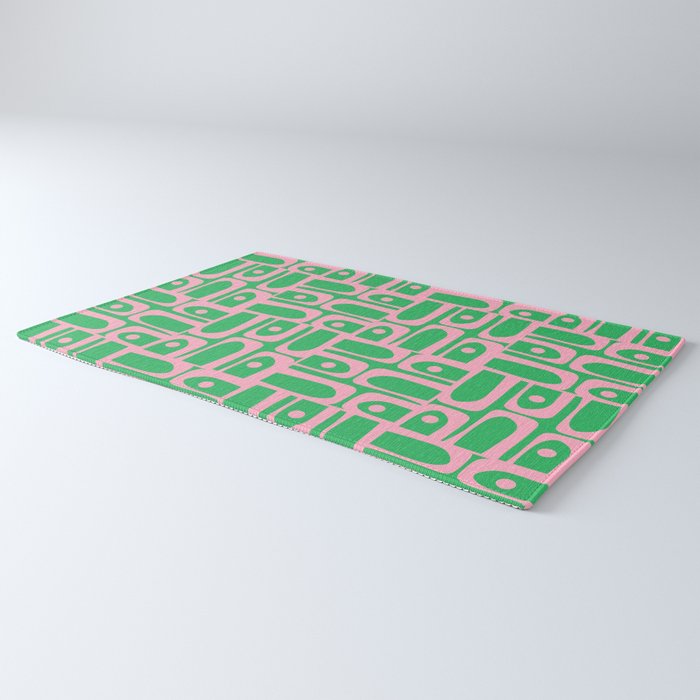 Mid Century Modern Piquet Abstract Multi Geo Pattern in Spring Green and Pink Rug Gallery Image 3