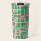 Mid Century Modern Piquet Abstract Multi Geo Pattern in Spring Green and Pink Travel Mug Gallery Image 1