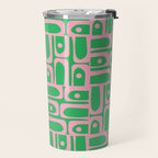 Mid Century Modern Piquet Abstract Multi Geo Pattern in Spring Green and Pink Travel Mug Gallery Image 2