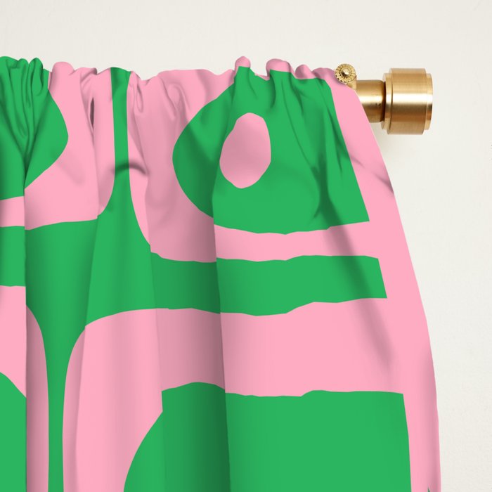 Mid Century Modern Piquet Abstract Multi Geo Pattern in Spring Green and Pink Window Curtain Gallery Image 2