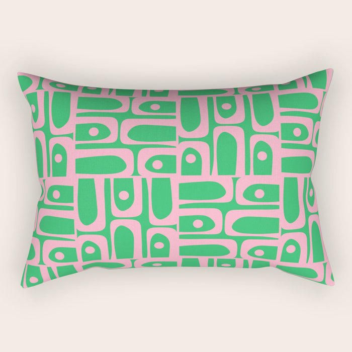 Mid Century Modern Piquet Abstract Multi Geo Pattern in Spring Green and Pink Rectangular Pillow Gallery Image 2