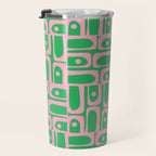 Mid Century Modern Piquet Abstract Multi Geo Pattern in Spring Green and Pink Travel Mug Gallery Image 3