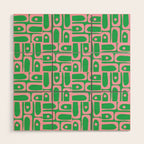 Mid Century Modern Piquet Abstract Multi Geo Pattern in Spring Green and Pink Wood Wall Art Gallery Image 1