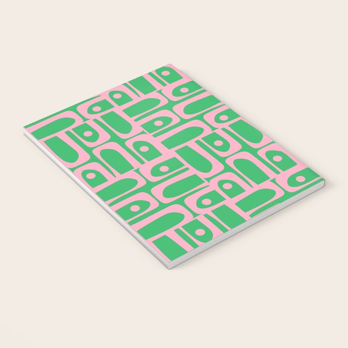 Mid Century Modern Piquet Abstract Multi Geo Pattern in Spring Green and Pink Notebook Gallery Image 3