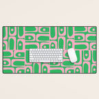 Mid Century Modern Piquet Abstract Multi Geo Pattern in Spring Green and Pink Desk Mat Gallery Image 1