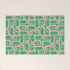 Mid Century Modern Piquet Abstract Multi Geo Pattern in Spring Green and Pink Welcome Mat Gallery Image 1