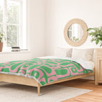 Mid Century Modern Piquet Abstract Multi Geo Pattern in Spring Green and Pink Duvet Cover Gallery Image 2