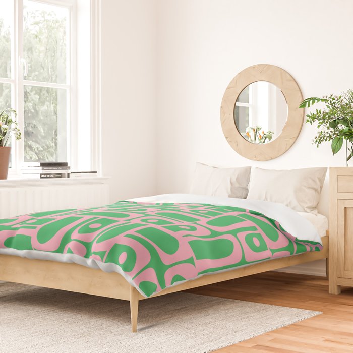 Mid Century Modern Piquet Abstract Multi Geo Pattern in Spring Green and Pink Duvet Cover Gallery Image 2