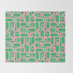 Mid Century Modern Piquet Abstract Multi Geo Pattern in Spring Green and Pink Throw Blanket Gallery Image 2