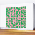 Mid Century Modern Piquet Abstract Multi Geo Pattern in Spring Green and Pink Wall Mural Gallery Image 2