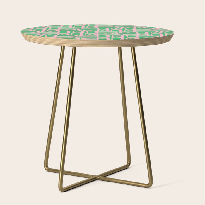 Mid Century Modern Piquet Abstract Multi Geo Pattern in Spring Green and Pink Side Table Gallery Image 1