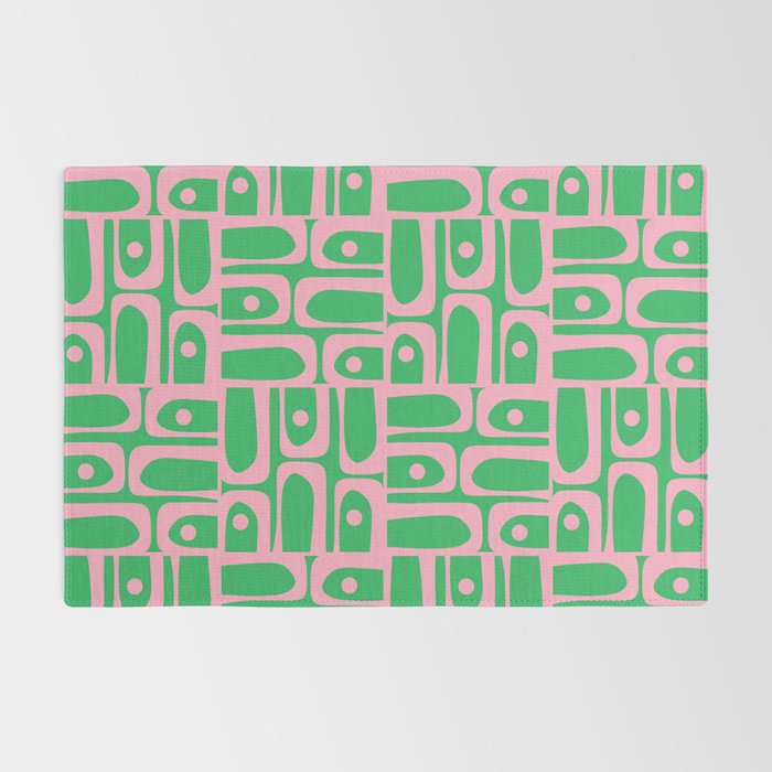 Mid Century Modern Piquet Abstract Multi Geo Pattern in Spring Green and Pink Rug Gallery Image 2