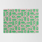 Mid Century Modern Piquet Abstract Multi Geo Pattern in Spring Green and Pink Rug Gallery Image 2