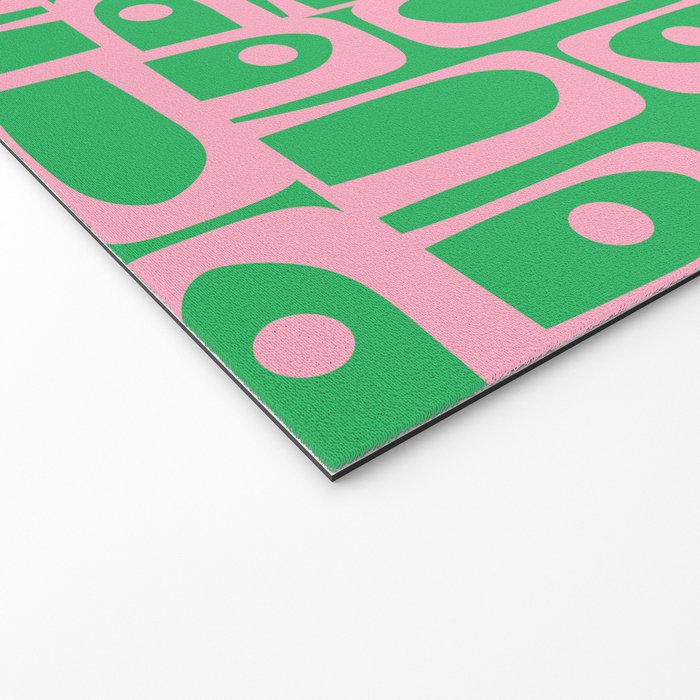 Mid Century Modern Piquet Abstract Multi Geo Pattern in Spring Green and Pink Welcome Mat Gallery Image 2