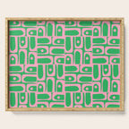 Mid Century Modern Piquet Abstract Multi Geo Pattern in Spring Green and Pink Serving Tray Gallery Image 1