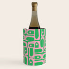 Mid Century Modern Piquet Abstract Multi Geo Pattern in Spring Green and Pink Wine Chiller Gallery Image 1