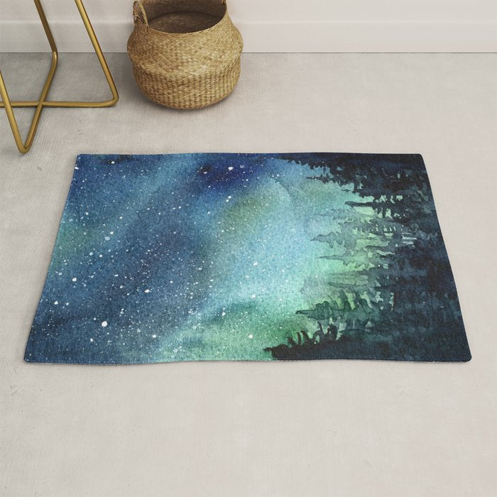 Galaxy Watercolor Aurora Borealis Painting Rug Gallery Image 1