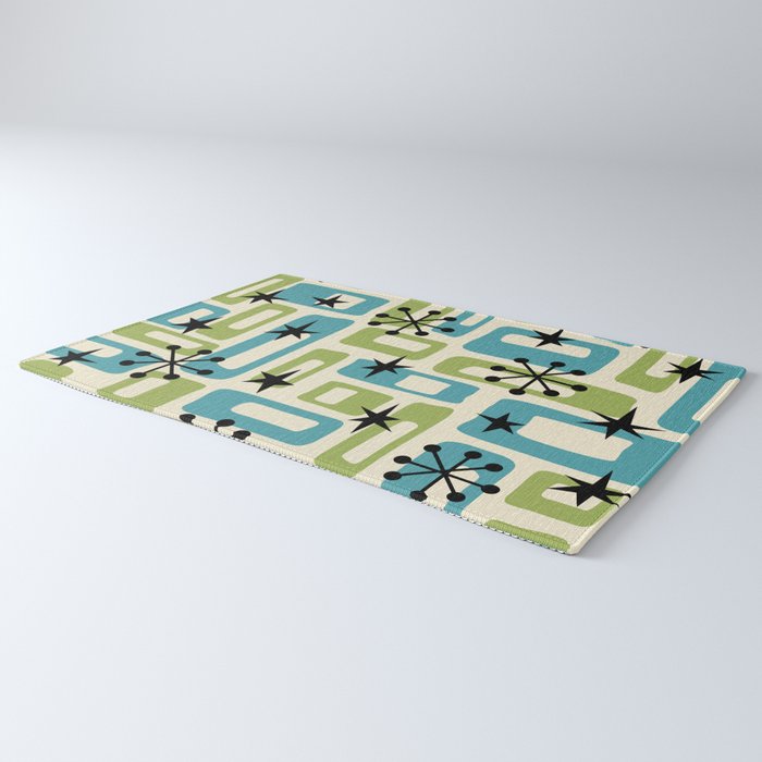 Mid Century Modern Atomic Age Decoration 644 Googie Blue and Green Rug Gallery Image 3