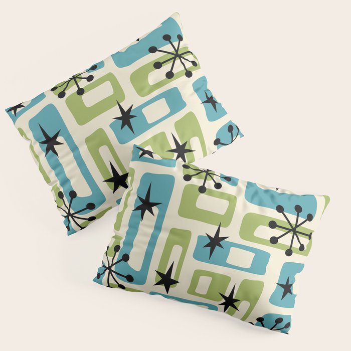 Mid Century Modern Atomic Age Decoration 644 Googie Blue and Green Pillow Sham Gallery Image 1