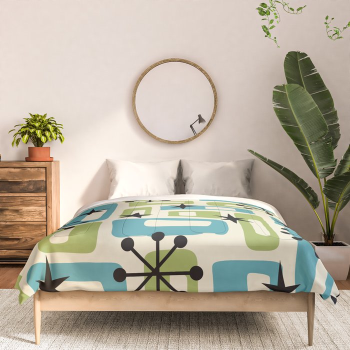 Mid Century Modern Atomic Age Decoration 644 Googie Blue and Green Comforter Gallery Image 3