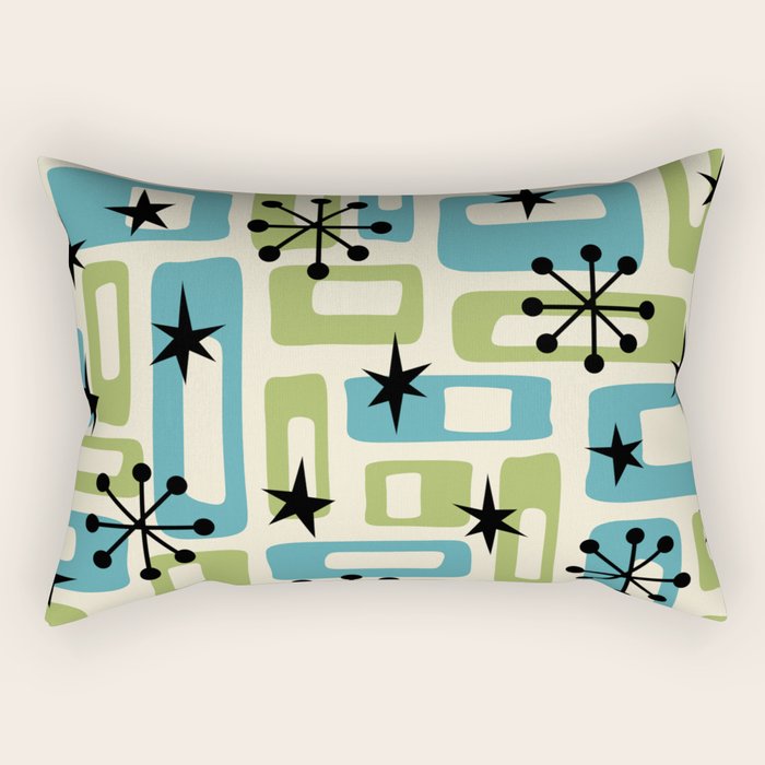 Mid Century Modern Atomic Age Decoration 644 Googie Blue and Green Rectangular Pillow Gallery Image 2