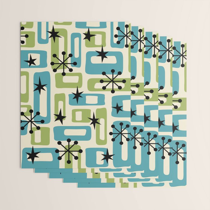 Mid Century Modern Atomic Age Decoration 644 Googie Blue and Green Wrapping Paper Gallery Image 3