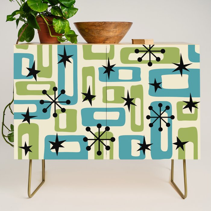 Mid Century Modern Atomic Age Decoration 644 Googie Blue and Green Credenza Gallery Image 1