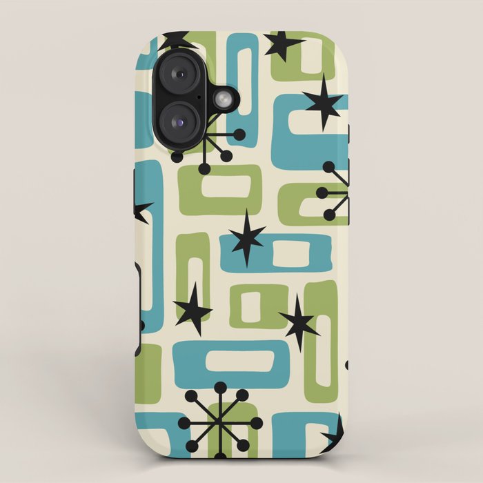 Mid Century Modern Atomic Age Decoration 644 Googie Blue and Green iPhone Case Gallery Image 1