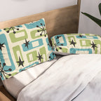 Mid Century Modern Atomic Age Decoration 644 Googie Blue and Green Pillow Sham Gallery Image 2