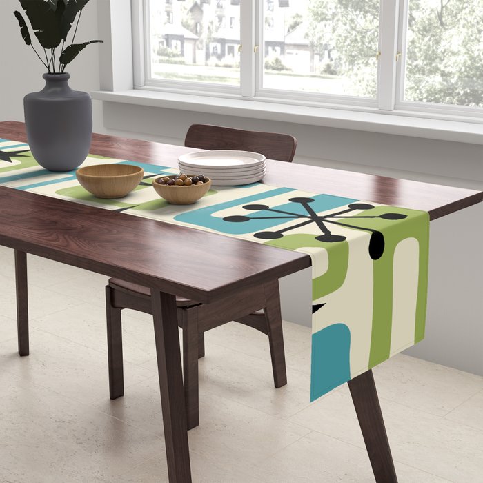Mid Century Modern Atomic Age Decoration 644 Googie Blue and Green Table Runner Gallery Image 2