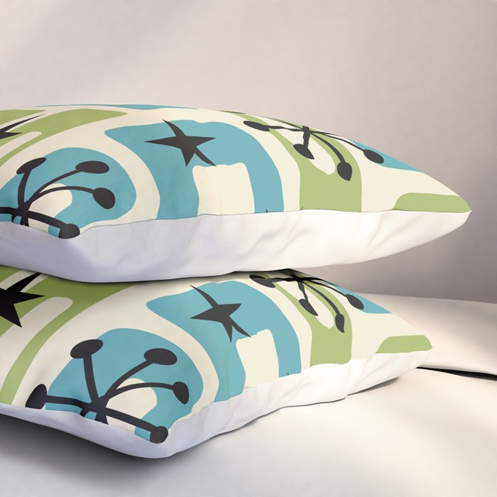 Mid Century Modern Atomic Age Decoration 644 Googie Blue and Green Pillow Sham Gallery Image 3