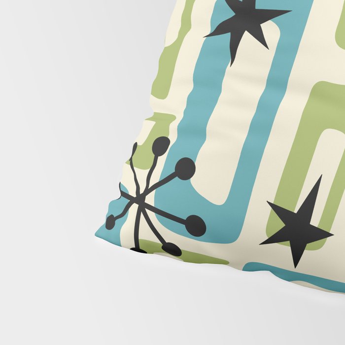 Mid Century Modern Atomic Age Decoration 644 Googie Blue and Green Pillow Sham Gallery Image 4