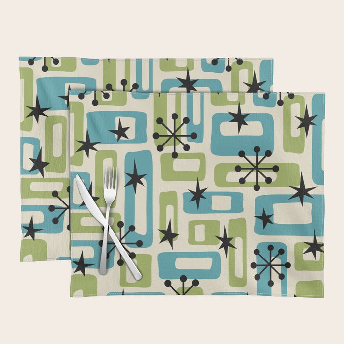 Mid Century Modern Atomic Age Decoration 644 Googie Blue and Green Placemat