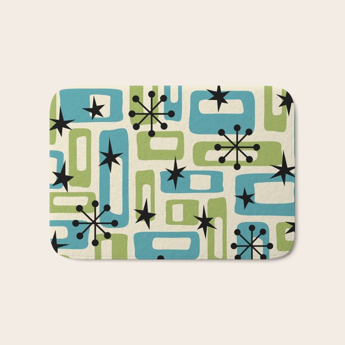 Mid Century Modern Atomic Age Decoration 644 Googie Blue and Green Bath Mat Gallery Image 1