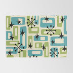 Mid Century Modern Atomic Age Decoration 644 Googie Blue and Green Rug Gallery Image 2